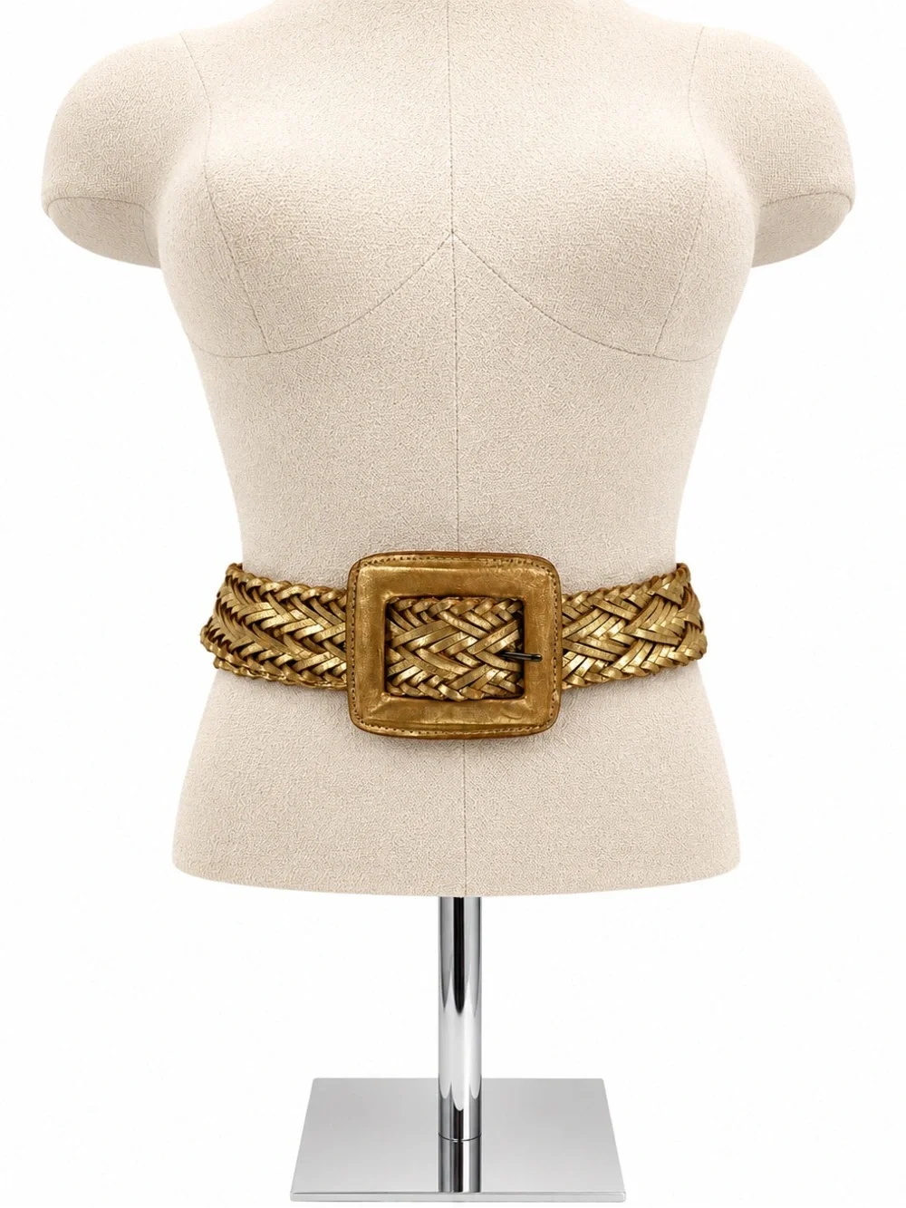 Simply Vera Wang Gold Metallic Leather Belt Braided Wide Buckle Woven Boho Large